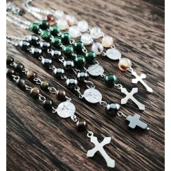 Rosenkranz-Halskette aus Edelstahl mit Steinperlen – Spiritualität & Stil vereint