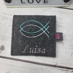 Rosenkranztasche Fische mit Name. Kommunion