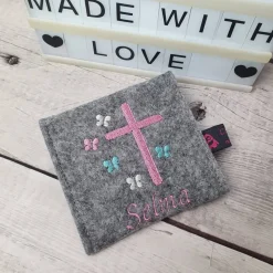 Rosenkranztasche Kreuz mit  Schmetterlinge und Name