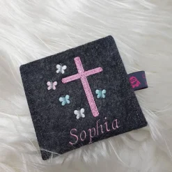 Rosenkranztasche Kreuz mit  Schmetterlinge und Name