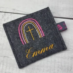 Rosenkranztäschchen Regenbogen mit Name, Kommunionsgeschenk