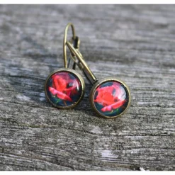 rote Rosen Ohrringe Cabochonschmuck verschiedene Fassungen