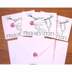 Rudolph,  3 handgedruckte Weihnachtskarten, Weihnachten, Weihnachtskarte, Rentier, Linoldruck, handgedruckt. Frosch Kart