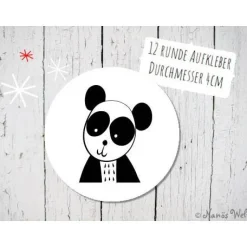 Runde Papieraufkleber mit Panda in schwarz-weiß 4cm