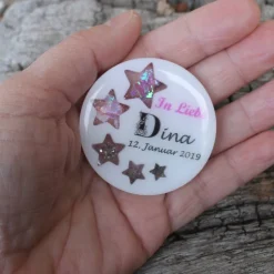 Runde Platte für die Gedenkecke mit Sternen & Kindsdaten
