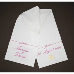 Ruschnik Brottuch zur Hochzeit mit Namen in Rosa bestickt