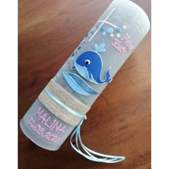 RUSTICA, VINTAGE-Look, SHABBY, Rustikal, Taufkerze, Wal, Fisch Mädchen, Junge, Kerze, keine Folie, Wachsbeschriftung, Fa