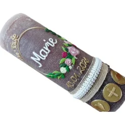 RUSTICA VINTAGE-Look SHABBY Rustikal Taufkerze floral Kreuz Herz Mädchen Junge Kerze keine Folie Wachsbeschriftung