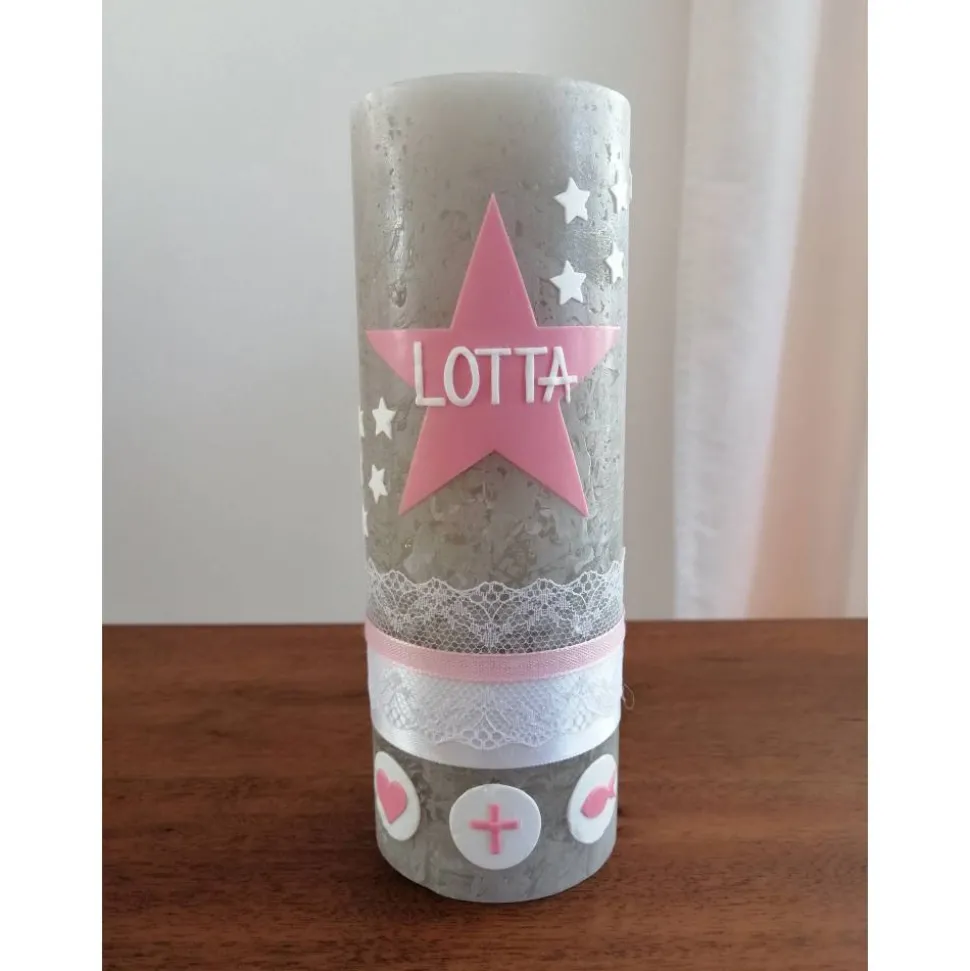 RUSTICA, VINTAGE-Look, SHABBY, Rustikal, Taufkerze, Stern, Wimpel, Mädchen, Junge, Kerze, Taufe, keine Folie, inkl Wachs