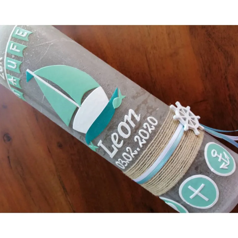 RUSTICA, VINTAGE-Look, SHABBY, Rustikal, Taufkerze, Boot, Arche, Mädchen, Junge, Kerze, keine Folie, Wachsbeschriftung,