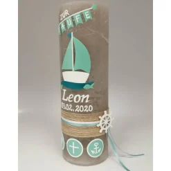 RUSTICA, VINTAGE-Look, SHABBY, Rustikal, Taufkerze, Boot, Arche, Mädchen, Junge, Kerze, keine Folie, Wachsbeschriftung,