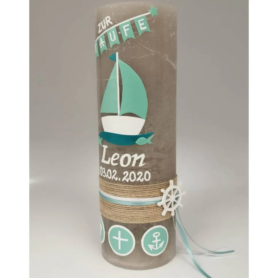 RUSTICA, VINTAGE-Look, SHABBY, Rustikal, Taufkerze, Boot, Arche, Mädchen, Junge, Kerze, keine Folie, Wachsbeschriftung,