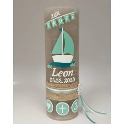 RUSTICA, VINTAGE-Look, SHABBY, Rustikal, Taufkerze, Boot, Arche, Mädchen, Junge, Kerze, keine Folie, Wachsbeschriftung,
