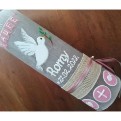 RUSTICA VINTAGE-Look SHABBY Rustikal Taufkerze Taube Mädchen Junge Kerze keine Folie Wachsbeschriftung