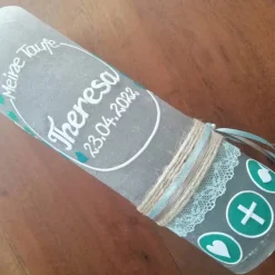 RUSTICA, VINTAGE-Look, SHABBY, Rustikal, Taufkerze, mit dem Vornamen, Mädchen, Junge, Kerze, Taufe, keine Folie, inkl Wa