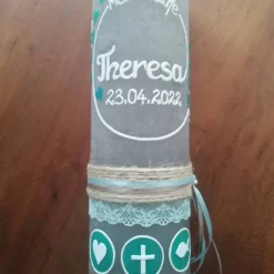 RUSTICA, VINTAGE-Look, SHABBY, Rustikal, Taufkerze, mit dem Vornamen, Mädchen, Junge, Kerze, Taufe, keine Folie, inkl Wa