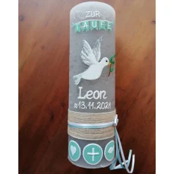 RUSTICA VINTAGE-Look SHABBY Rustikal Taufkerze Taube Mädchen Junge Kerze keine Folie Wachsbeschriftung