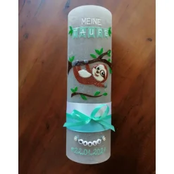 RUSTICA VINTAGE-Look SHABBY Rustikal Taufkerze Faultier Mädchen Junge Kerze keine Folie Wachsbeschriftung