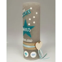 RUSTICA, VINTAGE-Look, SHABBY, Rustikal, Taufkerze, Stern, Wimpel, Mädchen, Junge, Kerze, Taufe, keine Folie, inkl Wachs