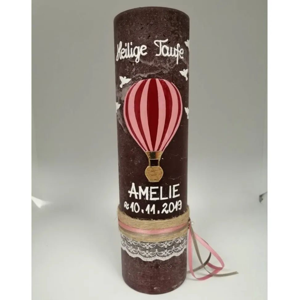 RUSTICA VINTAGE-Look SHABBY Rustikal Taufkerze Fesselballon Ballon Taube Mädchen Kerze keine Folie Wachsbeschriftung
