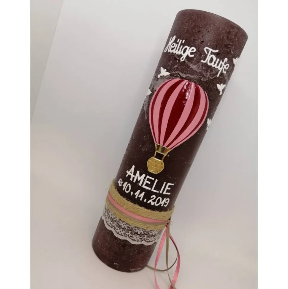 RUSTICA VINTAGE-Look SHABBY Rustikal Taufkerze Fesselballon Ballon Taube Mädchen Kerze keine Folie Wachsbeschriftung