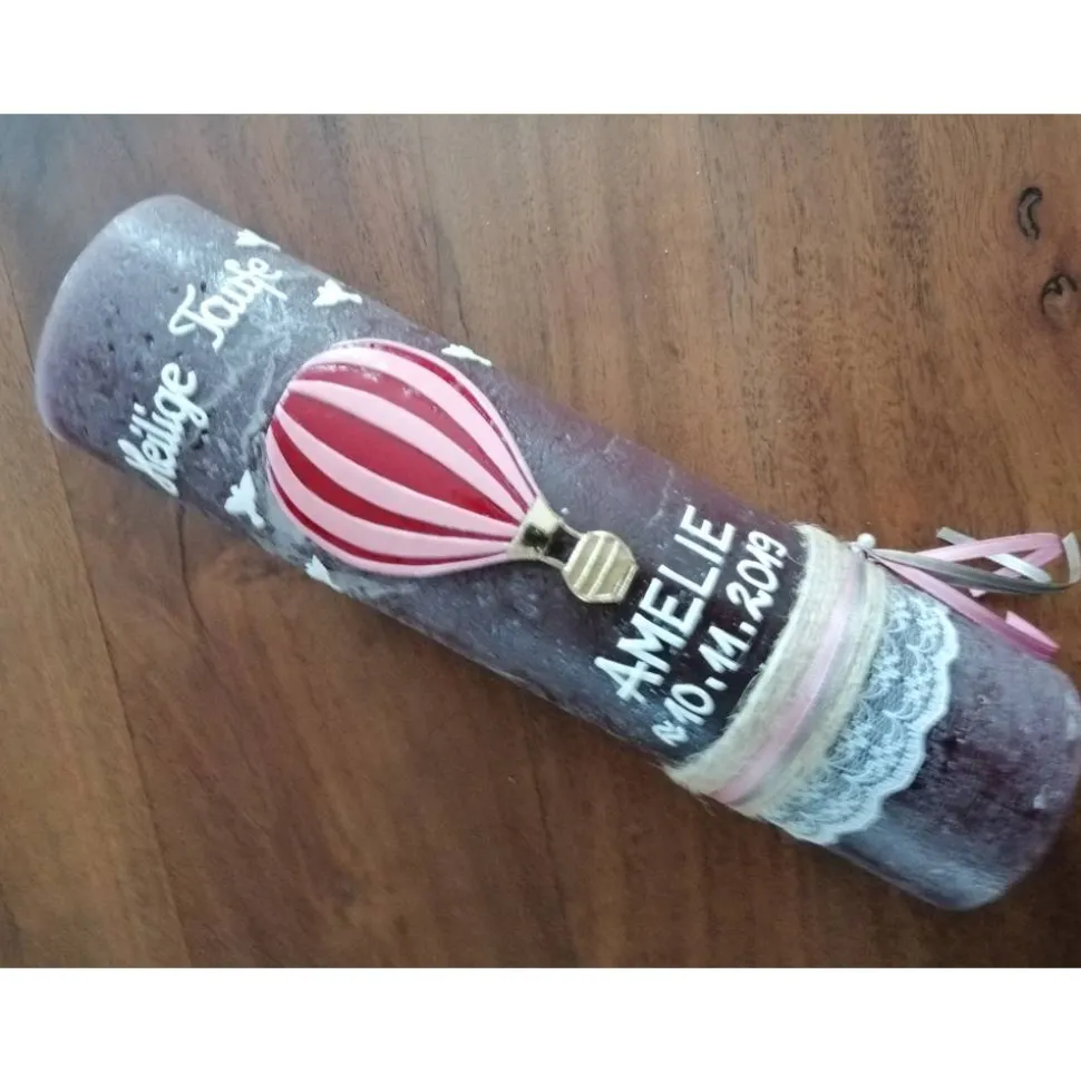 RUSTICA VINTAGE-Look SHABBY Rustikal Taufkerze Fesselballon Ballon Taube Mädchen Kerze keine Folie Wachsbeschriftung