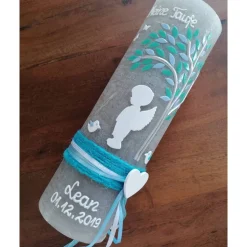 RUSTICA VINTAGE-Look SHABBY Rustikal Taufkerze Lebensbaum Schutzengel Engel Baum Mädchen Junge Kerze Wachsbeschriftung