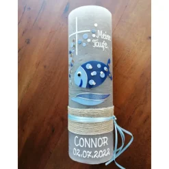 RUSTICA, VINTAGE-Look, SHABBY, Rustikal, Taufkerze, Bubble, Fisch Mädchen, Junge, Kerze, keine Folie, Wachsbeschriftung,