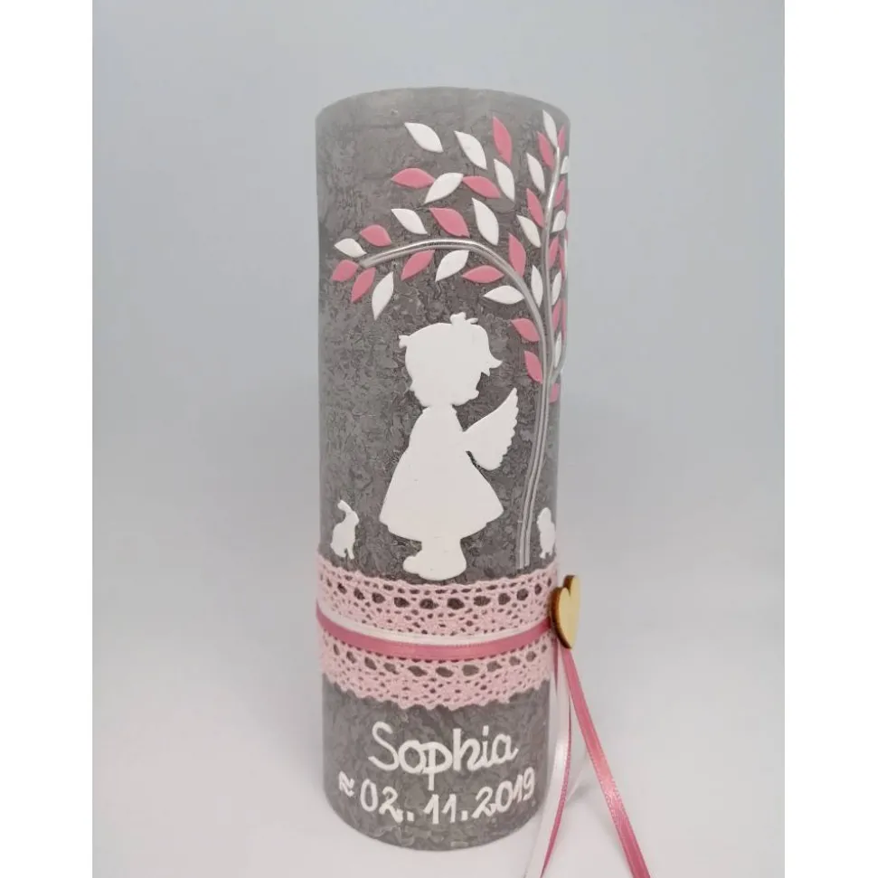 RUSTICA, VINTAGE-Look, SHABBY, Rustikal, Taufkerze, Lebensbaum, Schutzengel, Engel, Baum, Mädchen, Junge, Kerze, Taufe,