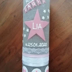 RUSTICA VINTAGE-Look SHABBY Rustikal Taufkerze Stern Kreuz Herz Fisch Mädchen Junge Kerze keine Folie Wachsbeschriftung