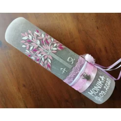 RUSTICA VINTAGE-Look SHABBY Rustikal Taufkerze Lebensbaum Alpha Omega Mädchen Kerze keine Folie Wachsbeschriftung