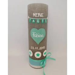 RUSTICA, VINTAGE-Look, SHABBY, Rustikal, Taufkerze, Herz, Wimpel, Mädchen, Junge, grün, Kerze, Taufe, keine Folie, inkl