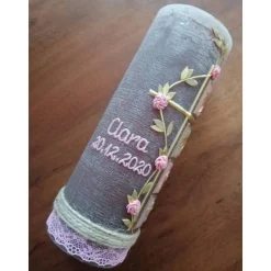 RUSTICA, VINTAGE-Look, SHABBY, Rustikal, Taufkerze, Quadrate, Ranke, Mädchen, Kerze, keine Folie, Wachsbeschriftung, Far