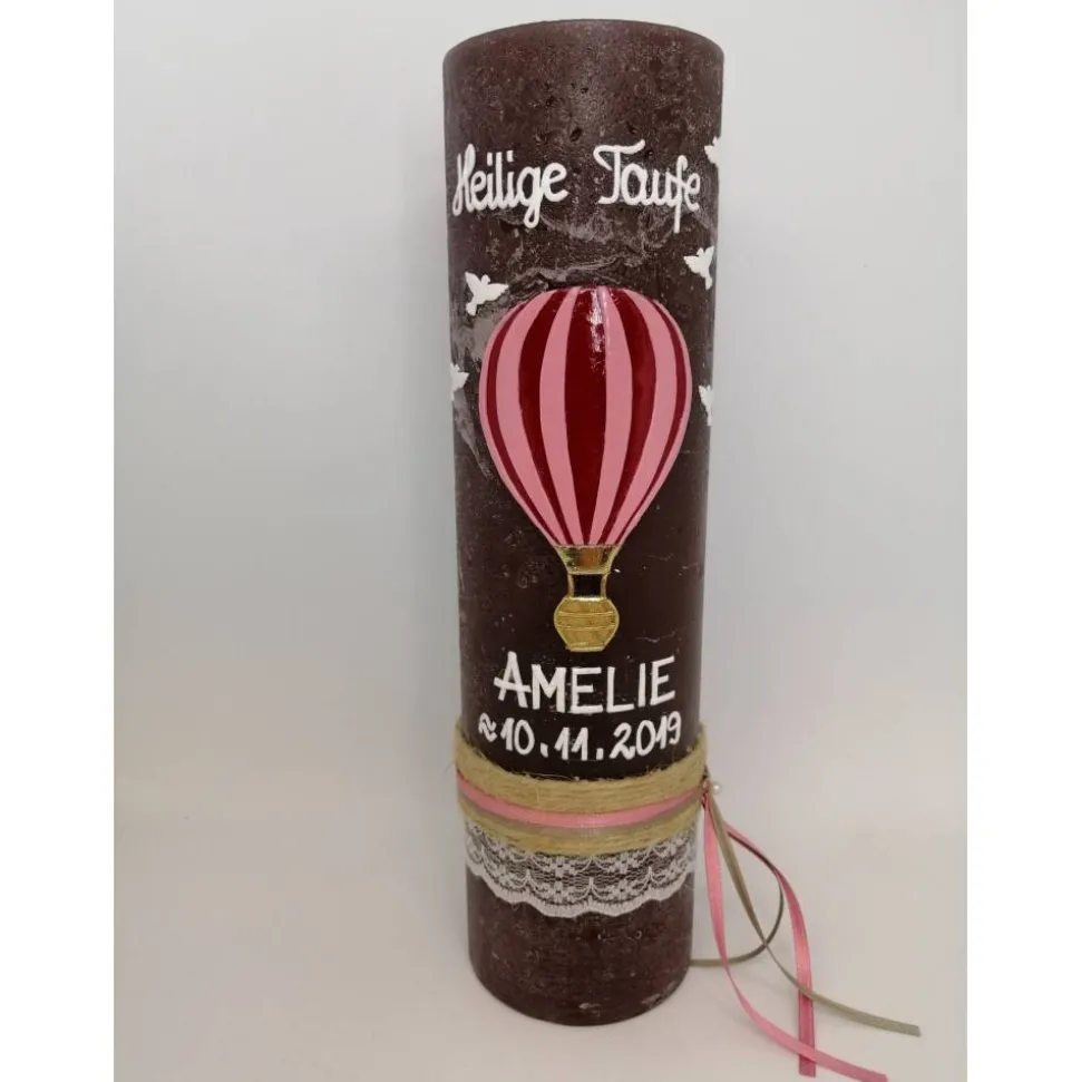 RUSTICA VINTAGE-Look SHABBY Rustikal Taufkerze Fesselballon Ballon Taube Mädchen Kerze keine Folie Wachsbeschriftung