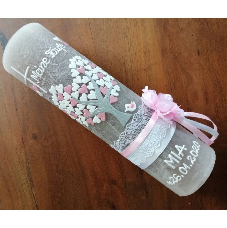 RUSTICA, VINTAGE-Look, SHABBY, Rustikal, Taufkerze, Lebensbaum, Baum, Mädchen, Junge, Kerze, Taufe, keine Folie, inkl Wa