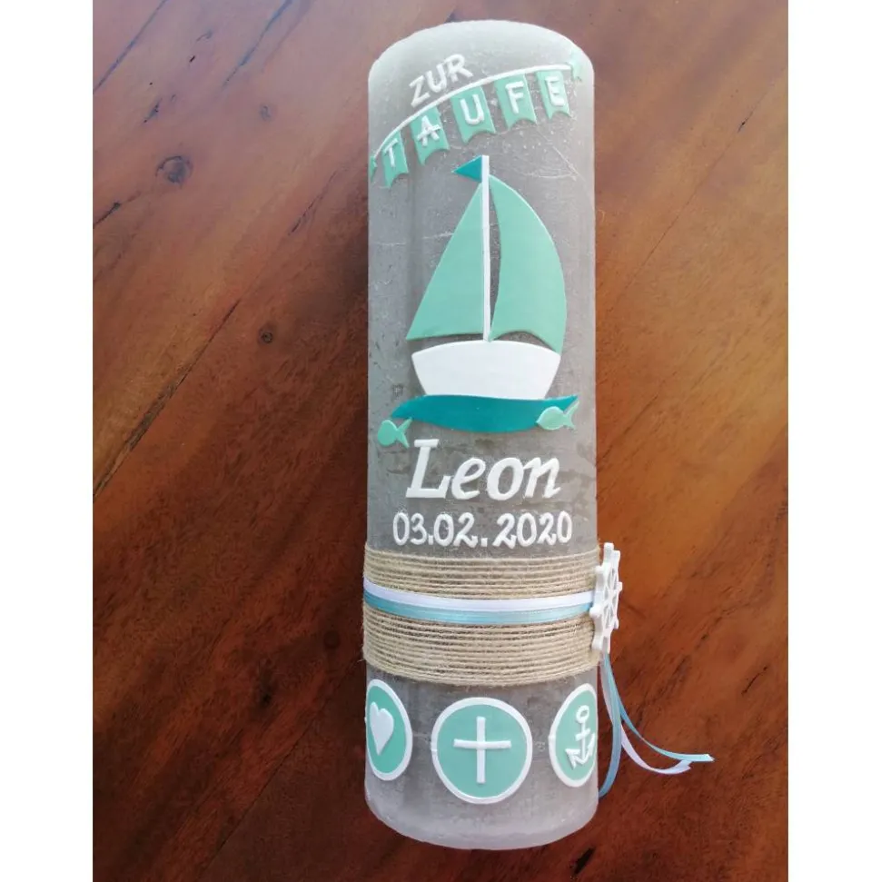 RUSTICA, VINTAGE-Look, SHABBY, Rustikal, Taufkerze, Boot, Arche, Mädchen, Junge, Kerze, keine Folie, Wachsbeschriftung,