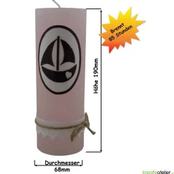 Rustik Geburtskerze personalisierbar mit Segelschiff und Klöppelspitze, Geschenk Geburt Mädchen mit Namen,