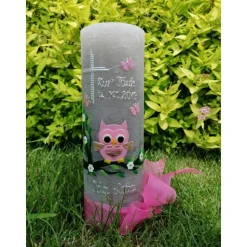 Rustika Vintage-Look Shabby Rustikal Taufkerze Eule Kreuz Schmetterling Mädchen Junge keine Folie Wachsbeschriftung