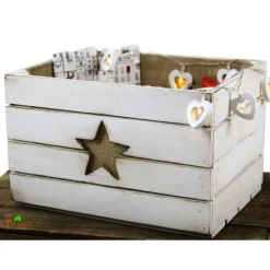 Rustikale Adventskiste Weihnachtskiste Vintage Holzkiste für Weihnachtsgeschenke Tischdeko Advent Weihnachten Adventskalender aus Holz weiß