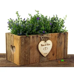RUSTIKALE BLUMENKISTE aus alten Obstkistenbrettern Geschenk Brautpaar Hochzeit Holz TISCHDEKO Weinkiste Blumenkasten Graviert Personalisiert