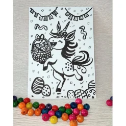 SALE -30% (Code: NEUEABENTEUER) | Handgemalte fröhliche Osterkarte Einhornglück im Osterrausch zum Ausmalen