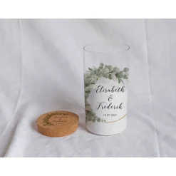 Sandzeremonie Glas mit Holzdeckel Hochzeitsbrauch Windlicht Design Eukalyptus links