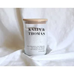 Sandzeremonie Glas mit Holzdeckel Hochzeitsbrauch Windlicht Design Typography