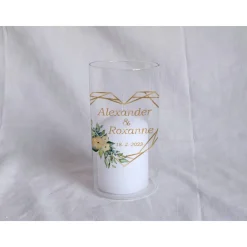 Sandzeremonie Glas mit Holzdeckel Hochzeitsbrauch Windlicht Design Geometric Heart