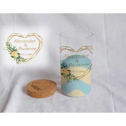 Sandzeremonie Glas mit Holzdeckel Hochzeitsbrauch Windlicht Design Geometric Heart
