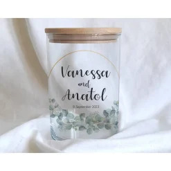 Sandzeremonie Glas mit Holzdeckel Hochzeitsbrauch Windlicht Design Eukalyptus unten