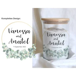 Sandzeremonie Glas mit Holzdeckel Hochzeitsbrauch Windlicht Design Eukalyptus unten