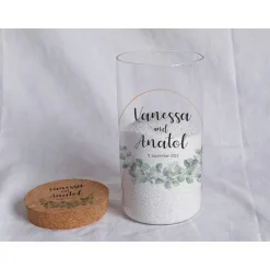 Sandzeremonie Glas mit Holzdeckel Hochzeitsbrauch Windlicht Design Eukalyptus unten