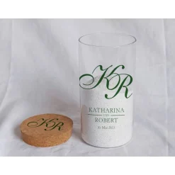 Sandzeremonie Glas mit Holzdeckel Hochzeitsbrauch Windlicht Design Calligraphy