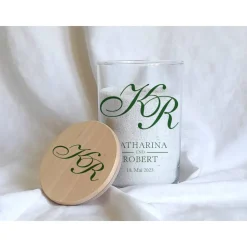 Sandzeremonie Glas mit Holzdeckel Hochzeitsbrauch Windlicht Design Calligraphy